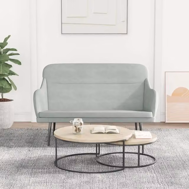 Panca-Sgabello Design Mania in Velluto Grigio con Struttura in Metallo L: 110 cm, P: 76 cm, H: 80 cm – 1