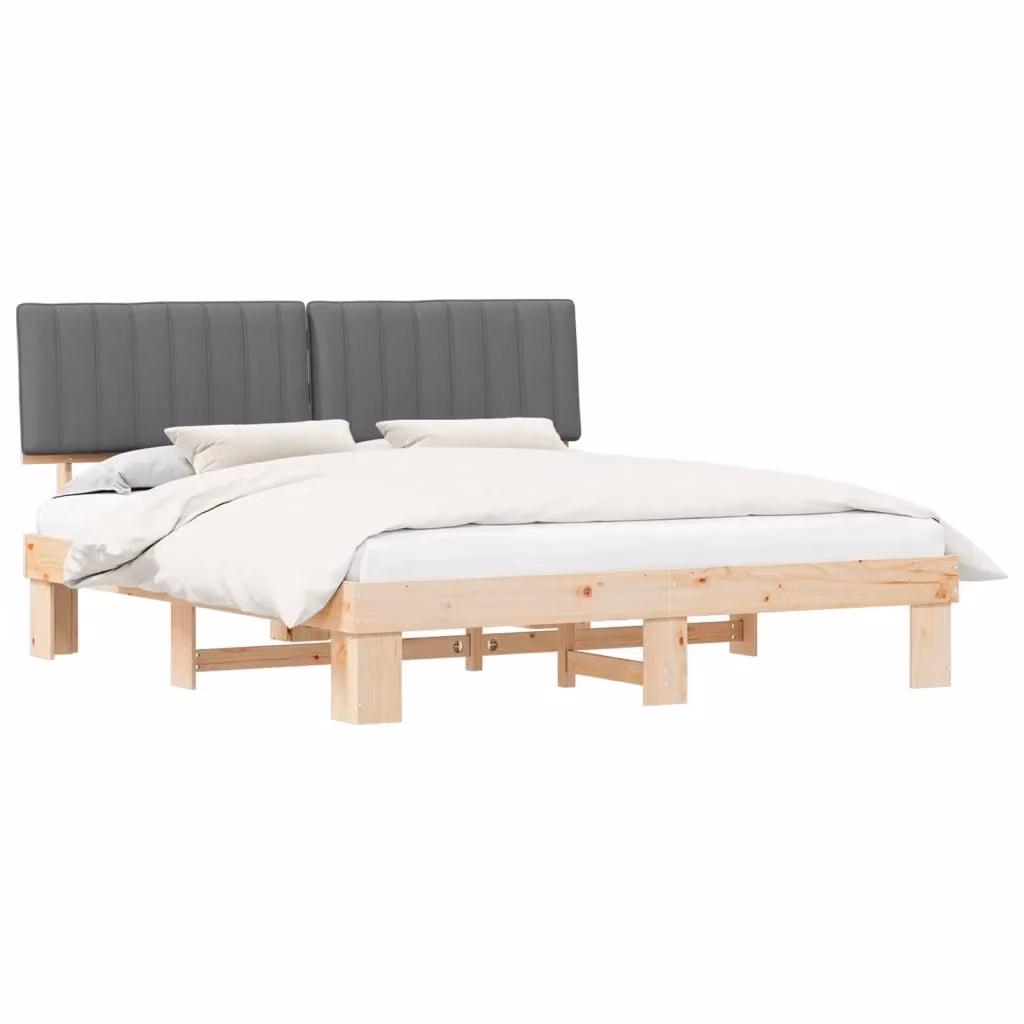Letto con Testiera Rivestita vidaXL in Legno di Pino e Tessuto Grigio L/P/H: 180 x 200 cm – 2