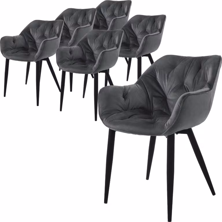 ML-Design set di 6 sedie da pranzo con schienale, antracite, in velluto