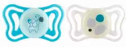 Set di 2 succhietti ortodontici Chicco in silicone per bambini 6-18 mesi, colori verde, bianco e turchese, senza BPA