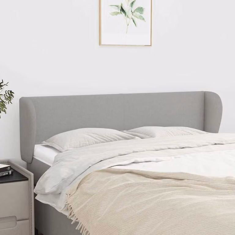 Testiera ad orecchio vidaXL in tessuto grigio chiaro con struttura in legno L: 147 cm, P: 23 cm, H: 78-88 cm