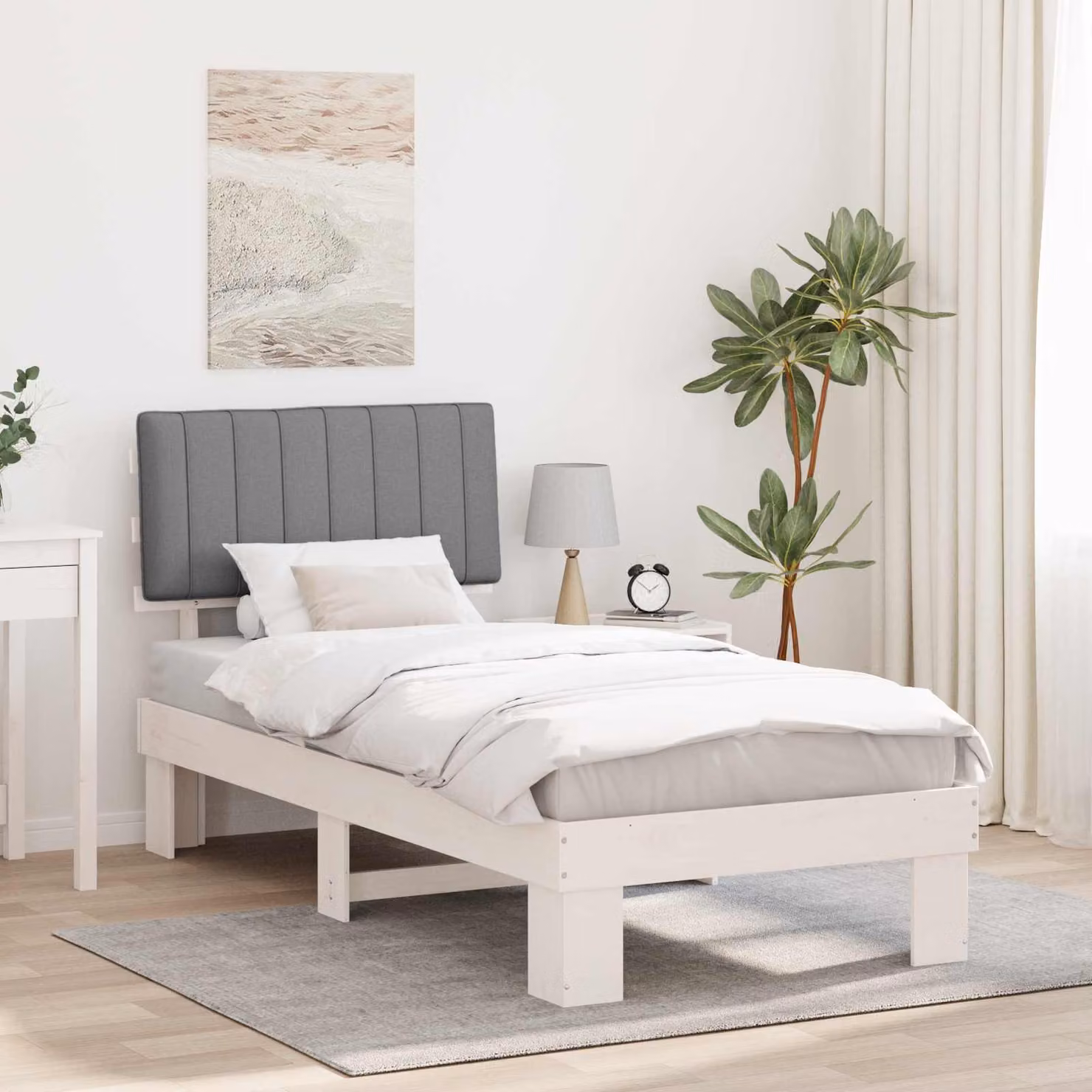 Letto con testiera rivestita vidaXL in legno di pino e tessuto, Grigio chiaro, 90 x 190 cm