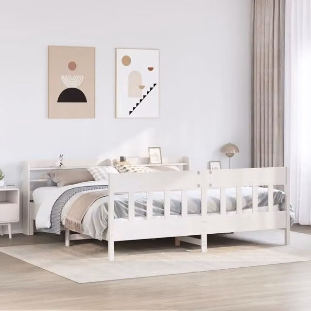 Giroletto senza Materasso-Struttura Letto Bianco 200x200 cm Legno Massello Pino 459538