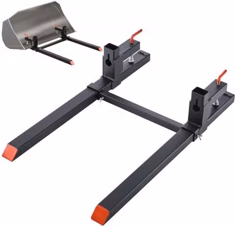 Forche per Pallet VEVOR con Morsetto da 907 kg, Benna di Carico in Acciaio Nero con Barra Stabilizzatrice Regolabile, Lunghezza Totale: 109 cm