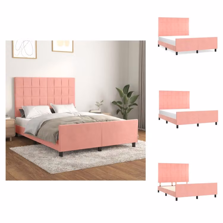 vidaXL Letto con testiera in velluto rosa 140x200 cm - Letti & Reti
