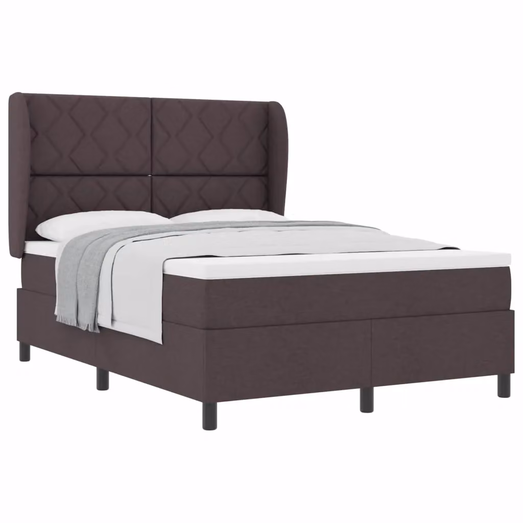 Letto a molle con testiera vidaXL in tessuto marrone con struttura in legno e poliestere L/P: 160 x 200 cm – 2