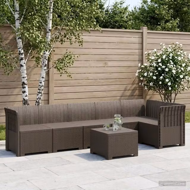 Divano da Giardino 6 Posti Aspetto Rattan PP Grigio Chiaro 3444105