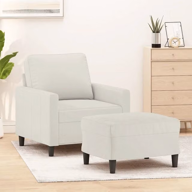 Divano Sedia-Poltrona con Poggiapiedi Crema 60 cm in Velluto 270069
