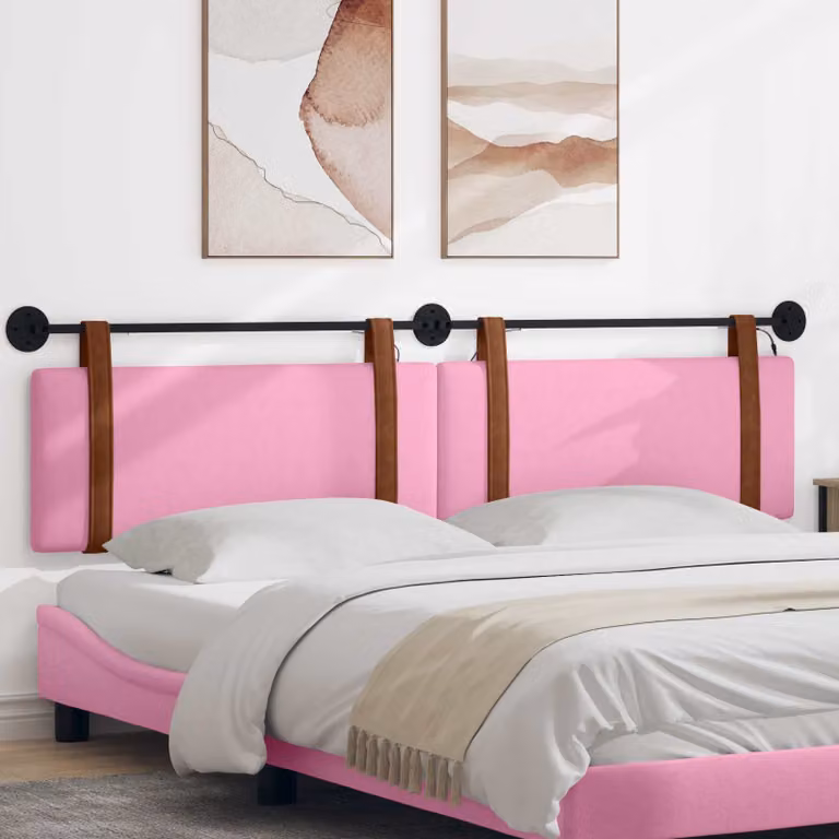 Testiera da letto sospesa vidaXL con luce LED in similpelle rosa antico