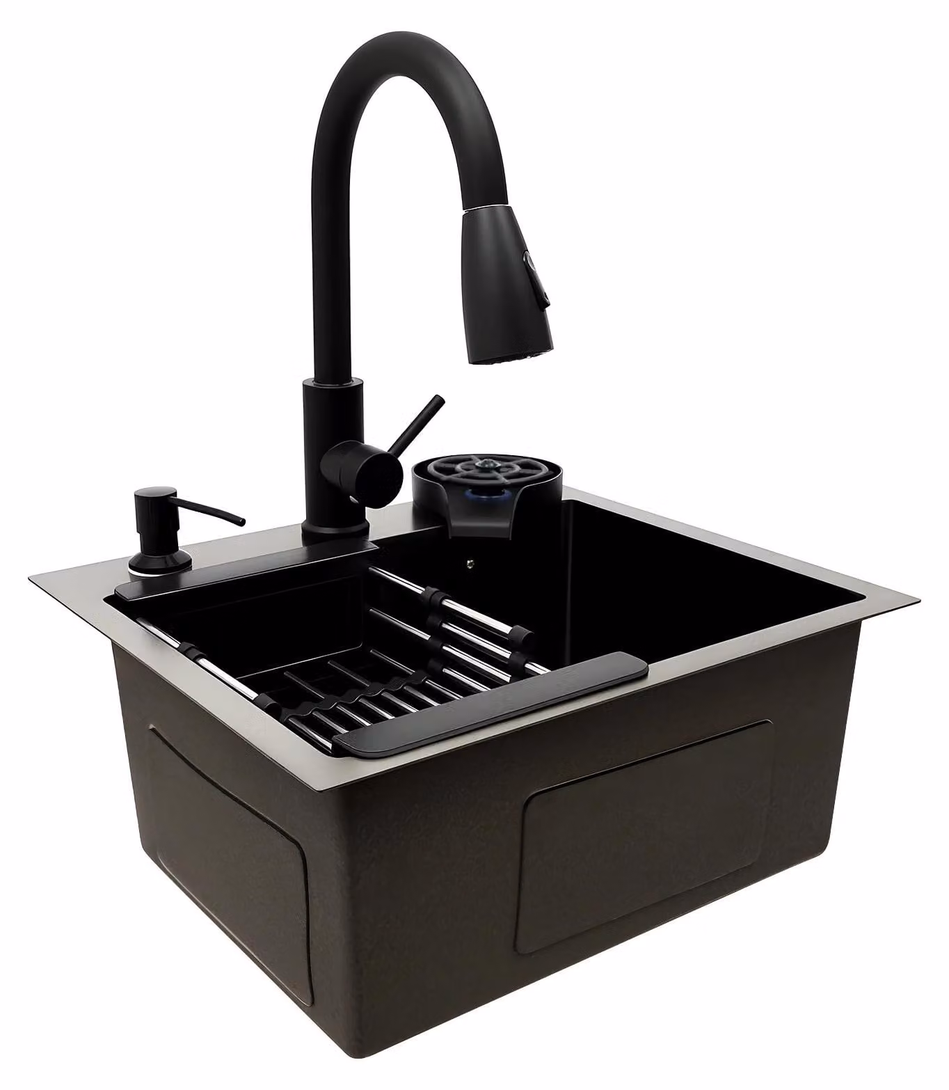 Lavello da cucina, multifunzionale, acciaio inossidabile resistente, colore nero