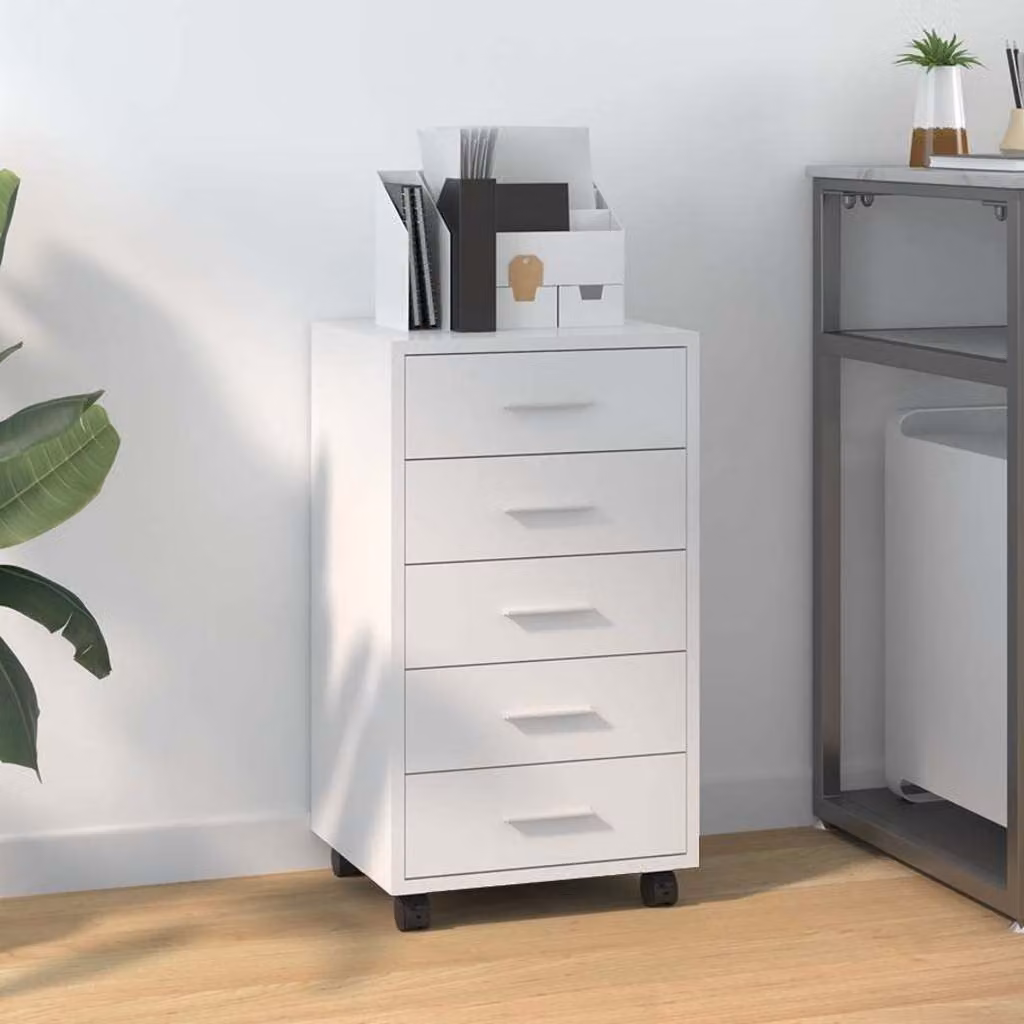 Cassettiera con ruote vidaXL in legno multistrato bianco lucido per casa e ufficio