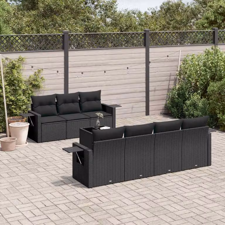 vidaXL Set Divani da Giardino in Polyrattan Nero con 8 Pezzi e Cuscini Imbottiti