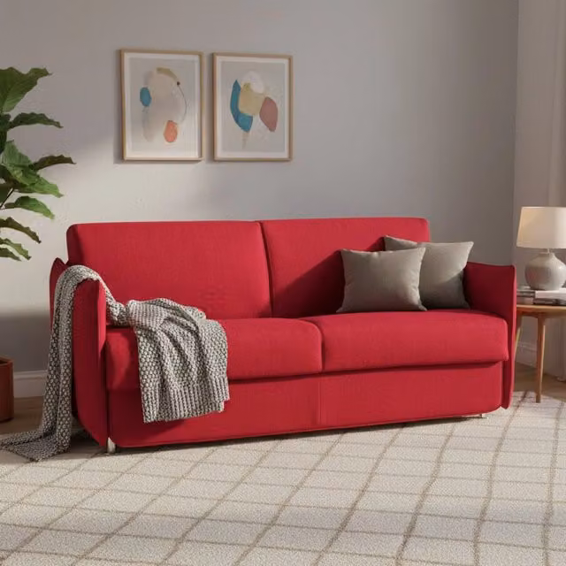 Divano Letto Trissino DMORA Rosso con Coperture Sfoderabili e Struttura in Legno Solido L: 180 cm, P: 95 cm