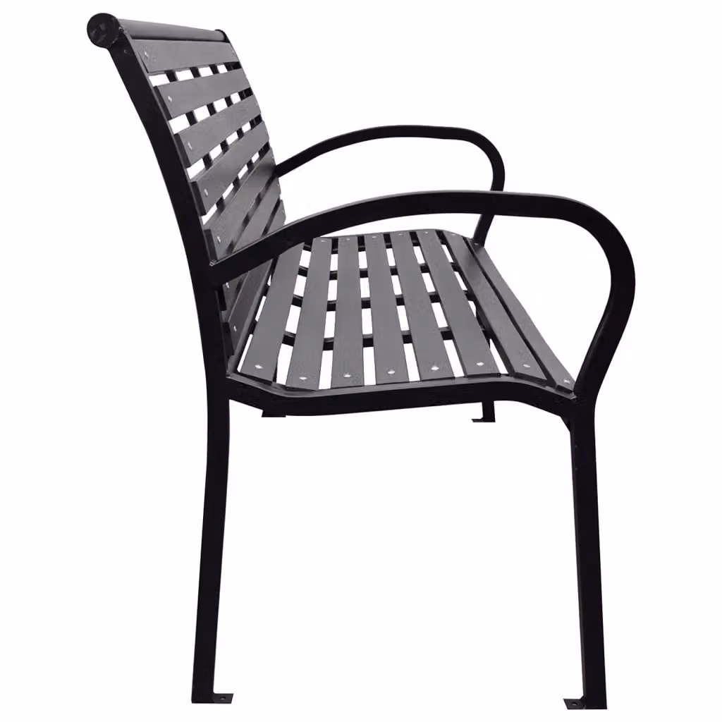 Panca da giardino moderna vidaXL in acciaio e WPC nera con braccioli, L: 116 cm – 2