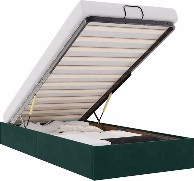 Letto singolo moderno con struttura a contenitore lift up in velluto verde L 80 x P 200 cm