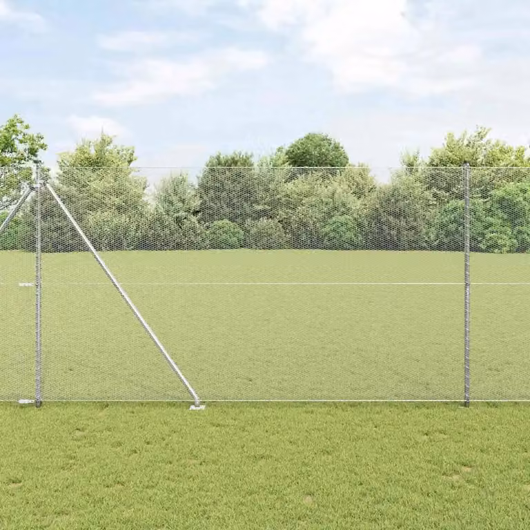 vidaXL Recinzione esagonale in acciaio zincato argento con palo, L: 50 m, H: 1,5 m
