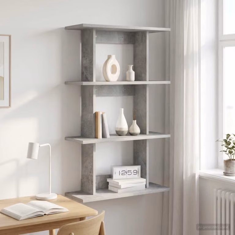 Scaffale da parete moderno vidaXL in MDF Grigio Cemento L: 56 cm, P: 20 cm, H: 90 cm
