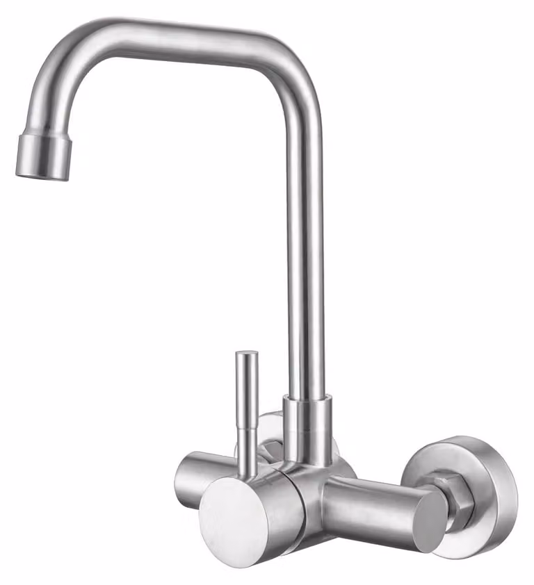 Miscelatore per lavello da cucina, diametro 110 mm, montaggio a parete, per acqua fredda e calda, in acciaio inossidabile, ideale per la cucina