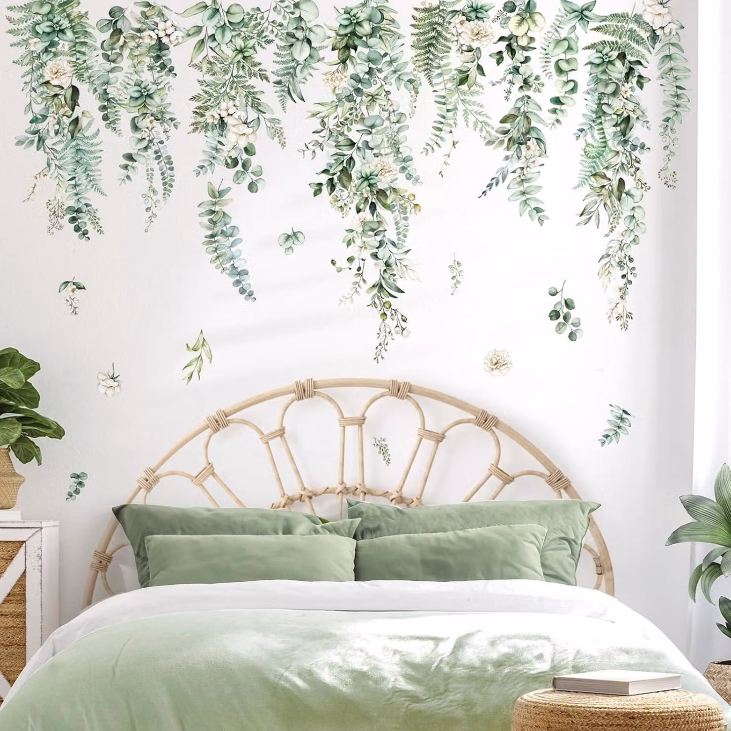 Adesivo murale con foglie di piante verdi - decorazione murale per camera da letto e soggiorno - 6 pezzi - verde - vinile
