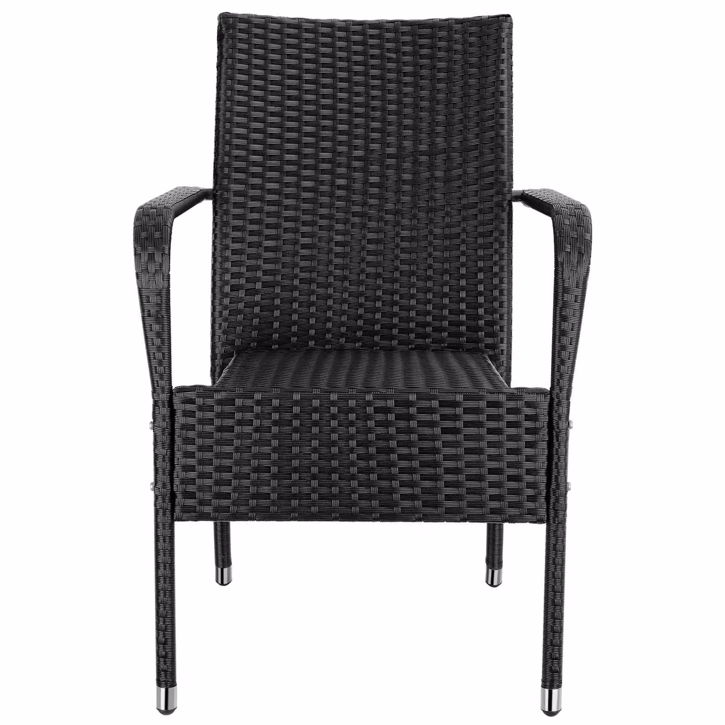 Set di 4 sedie impilabili in rattan e metallo tectake colore nero con braccioli per giardino e balcone – 1