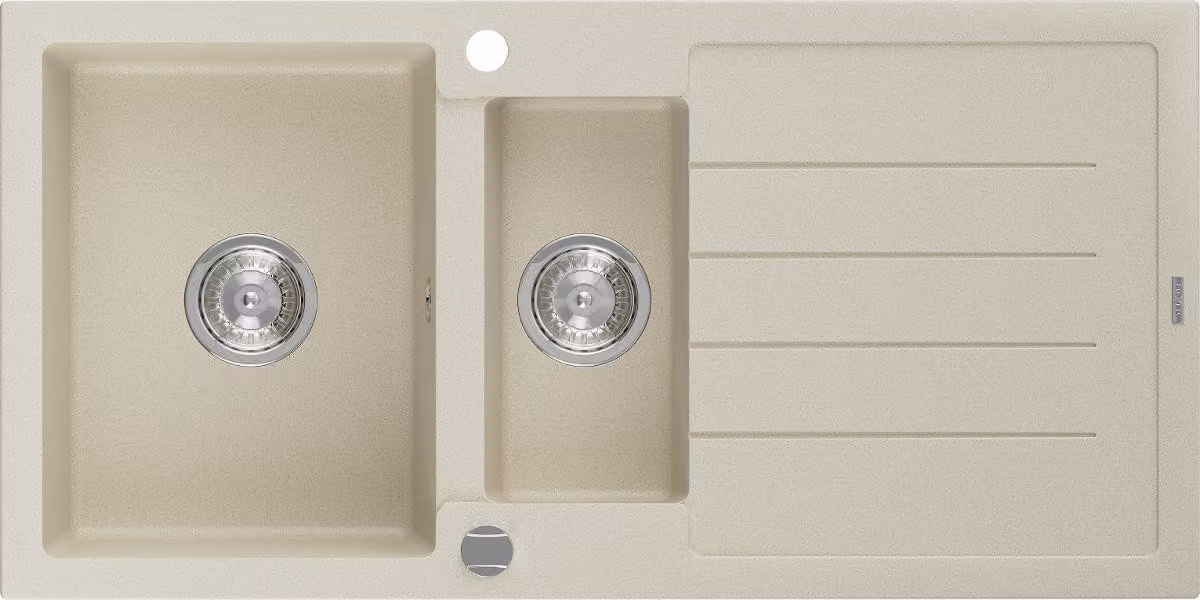 Mexen Andres lavello in granito 1,5 vasche con scolapiatti 1000 x 500 mm, beige, sifone cromato - 6515101510-69