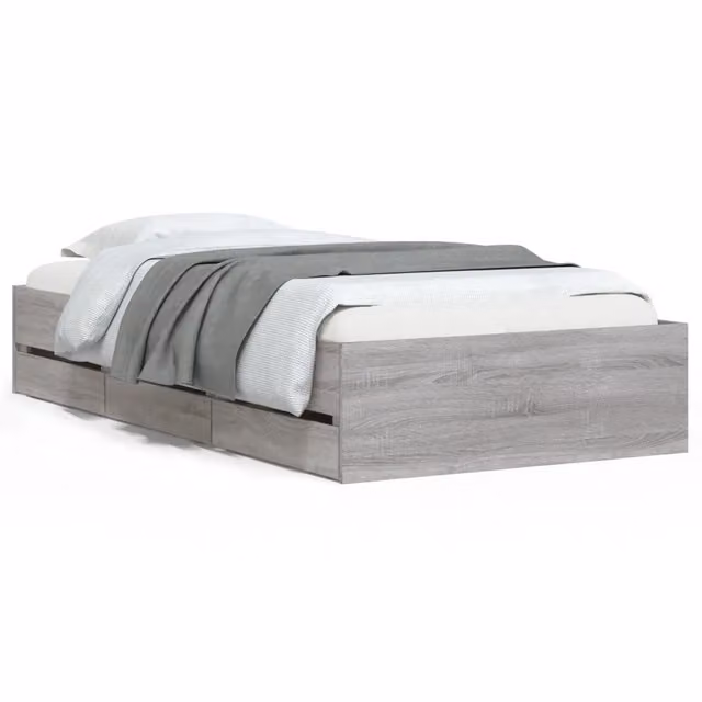 Letto singolo moderno con cassetti in legno multistrato Grigio Sonoma L: 78 cm, P: 193 cm, H: 33 cm