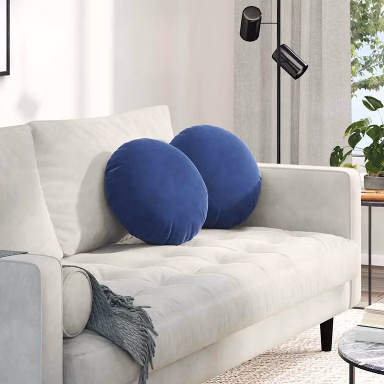 Set di 2 cuscini per seduta rotondi vidaXL in velluto blu con rivestimento rimovibile, Ø 40 x H 13 cm