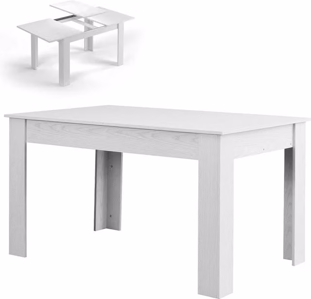 Tavolo da pranzo rettangolare estensibile Shally Dogan in legno bianco frassino L: 140 cm, P: 90 cm, H: 78 cm, estendibile fino a 190 cm