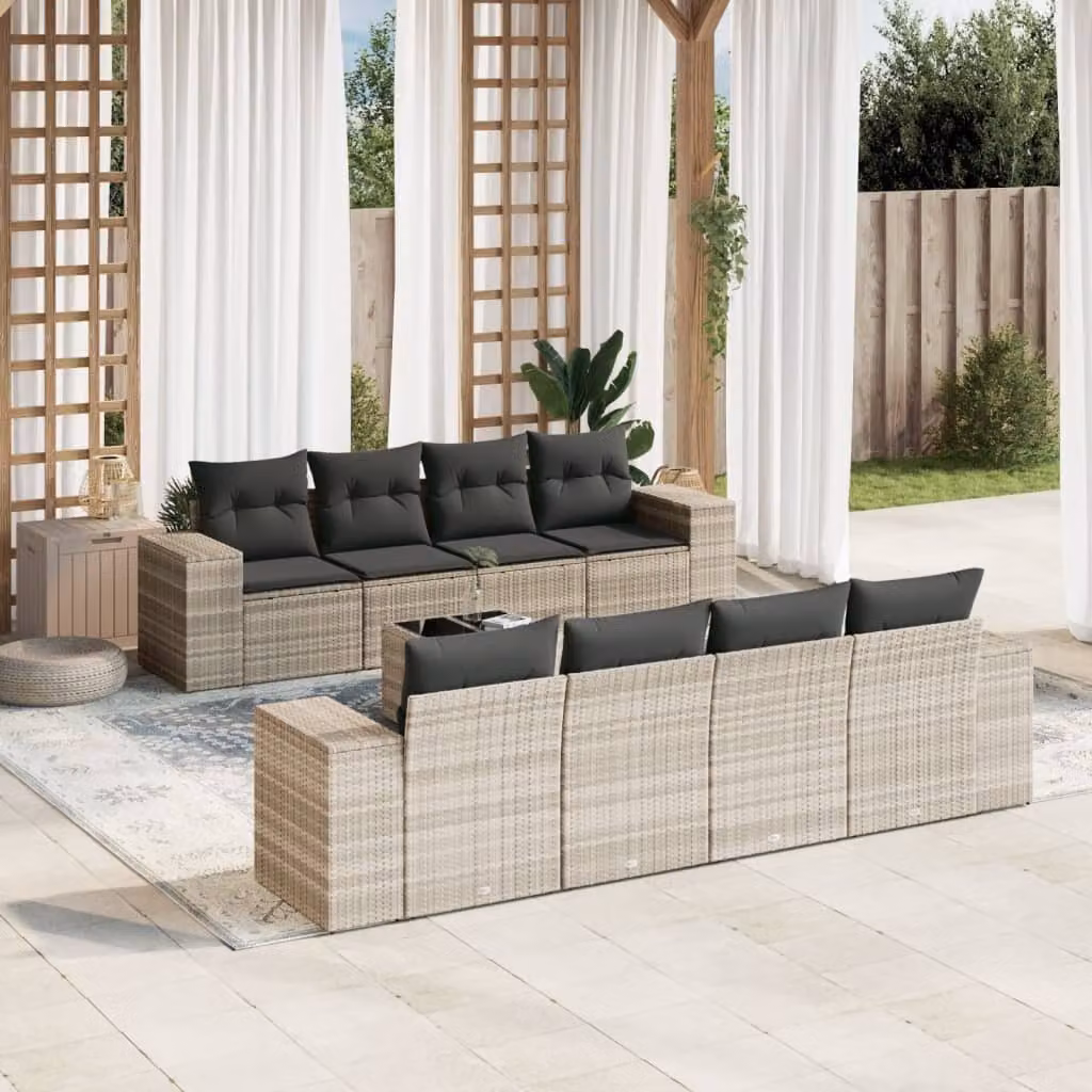 Maison Exclusive - Set Divano da Giardino 9pz con Cuscini Grigio Chiaro Polyrattan
