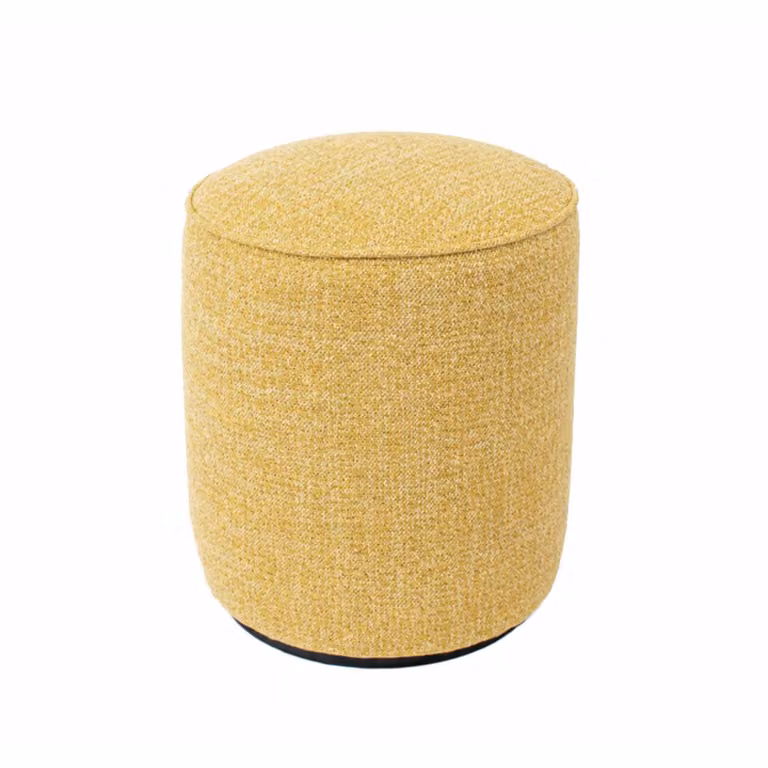 Pouf artigianale di design PROCIDA Ø 40 cm Made in Italy in tessuto melange giallo con base MDF nera, personalizzabile
