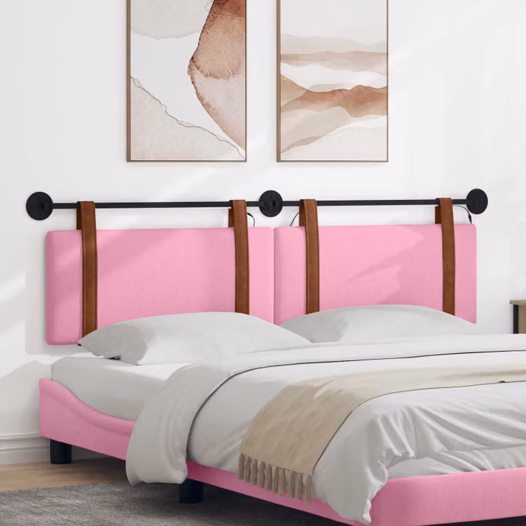 Testiera sospesa vidaXL con luce LED in similpelle rosa per camera da letto, L: 190 cm, H: 55 cm, P: 13 cm