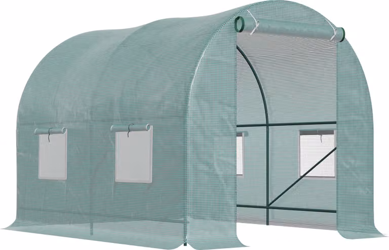 Serra Moonbite con finestre, dimensioni 245 x 200 x 198 cm, piccolo tunnel in plastica con porte a rullo, copertura in polietilene traslucido e struttura in acciaio a forma di arco, colore verde