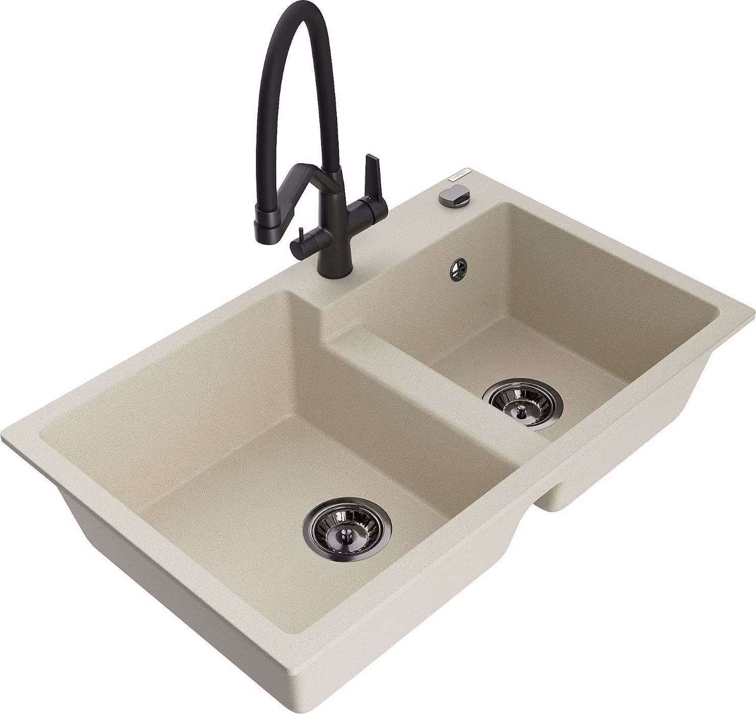 Mexen Tomas lavabo da cucina in granito a 2 vasche con miscelatore Duo, beige - 6516-69-671701-70-B