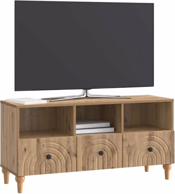 Mobile TV moderno in legno rovere marrone con scomparti multimediali L/P/H: 102 x 34,5 x 50 cm – 1