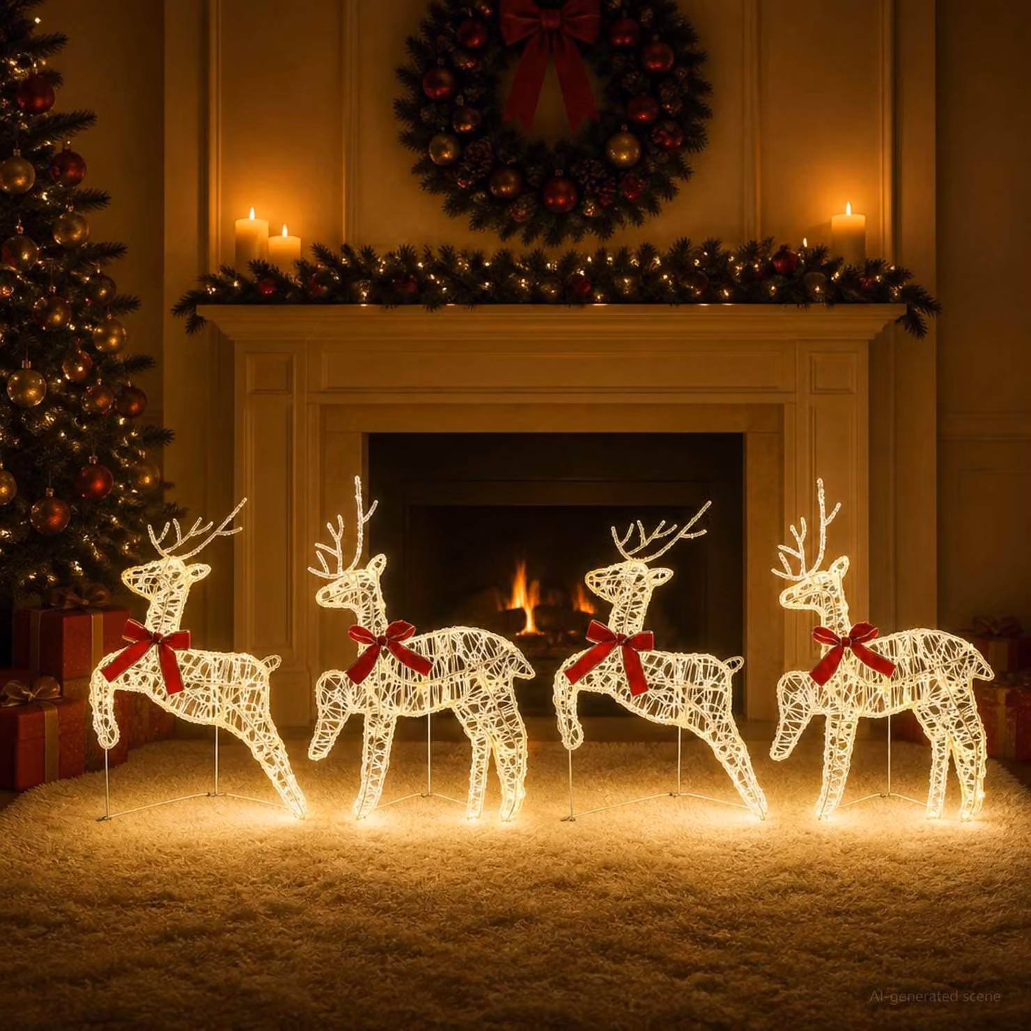 Alce natalizio, confezione da 4 pezzi, 80 LED, luce bianca calda, dimensioni 43 x 19 x 65 cm