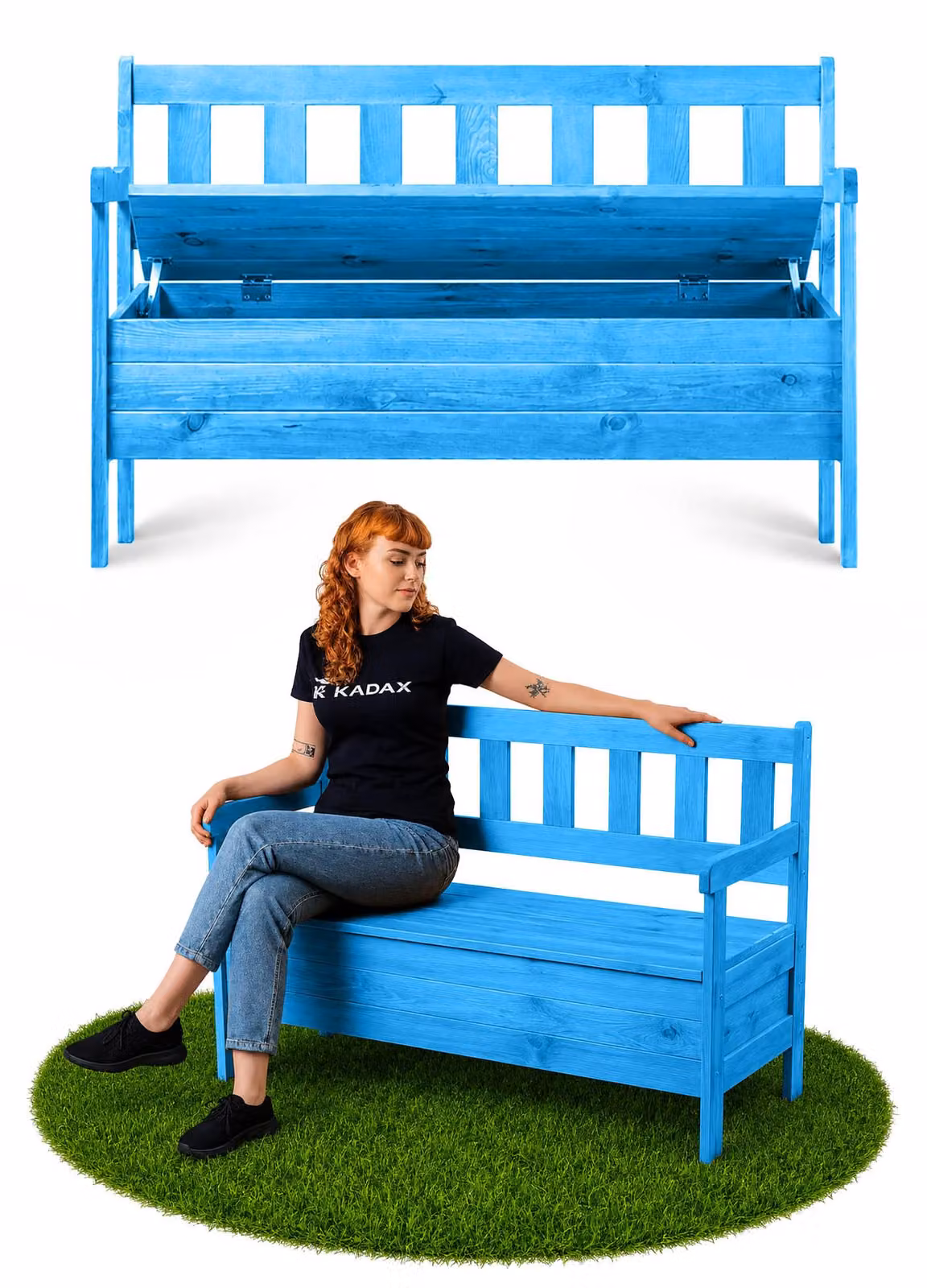 Panca da giardino in legno KADAX con schienale 120 cm con box, terrazza, balcone, giardino