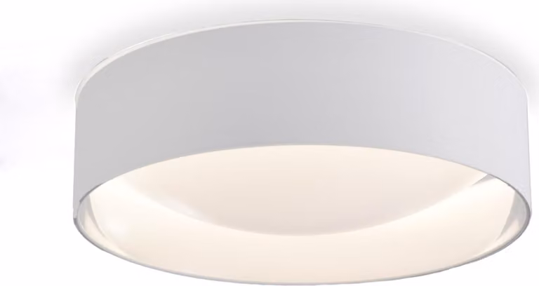 Plafoniera rotonda a LED Ø40cm 30W - Paralume in tessuto bianco con riflettore interno a specchio cromato - Luce selezionabile 3000K/4000K/6000K