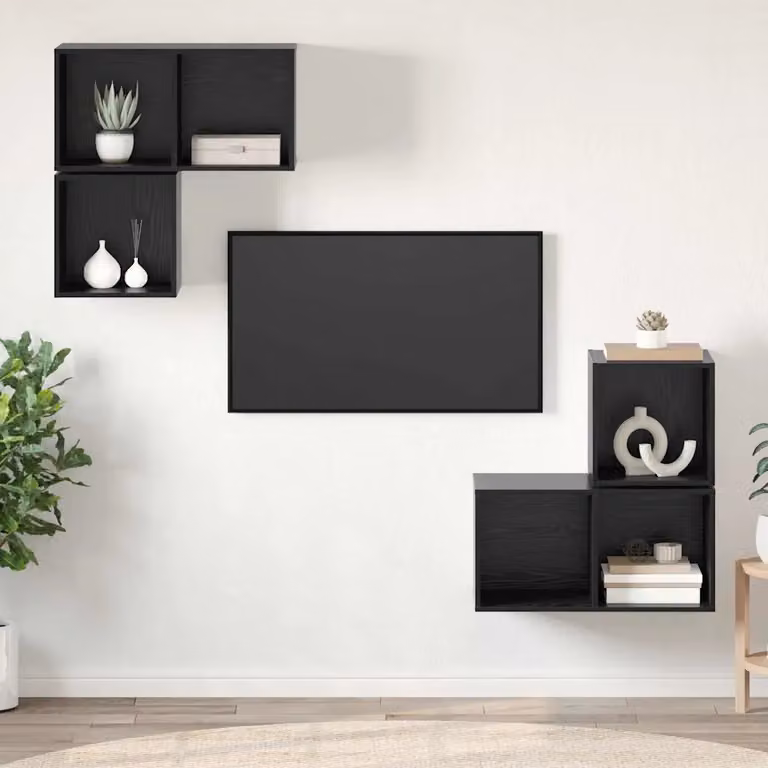 Set mobile TV vidaXL 4 pezzi in legno ingegnerizzato rovere e nero stile rustico per soggiorno