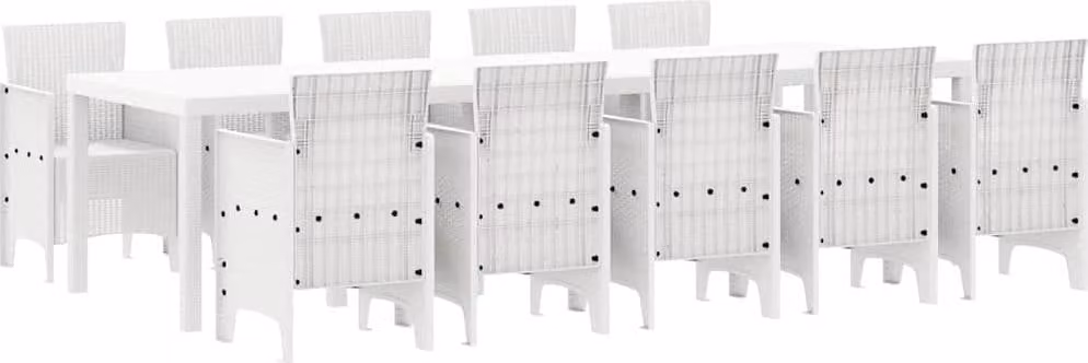 Set da Pranzo per Giardino 11 pcs Bianco Rattan e acciaio