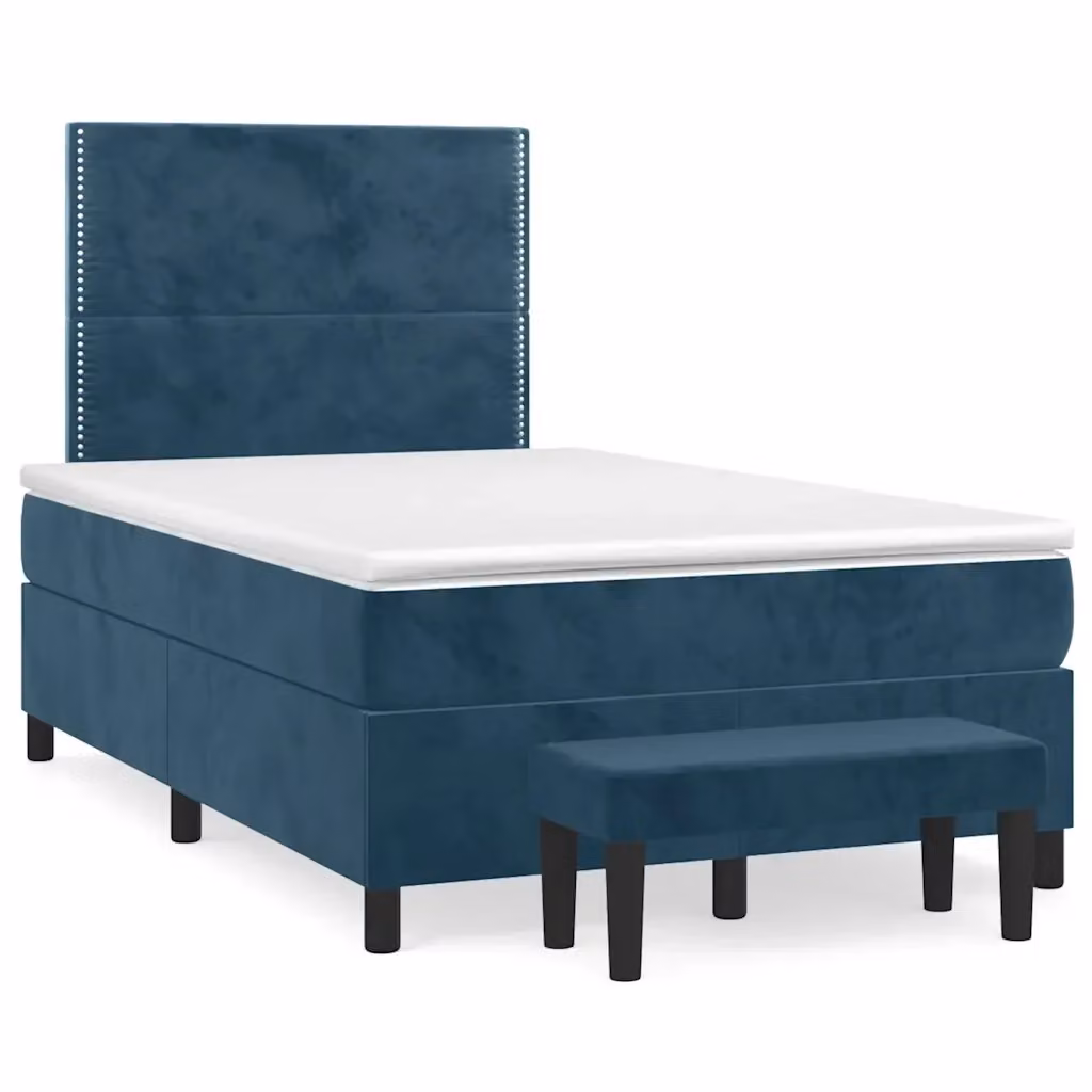 vidaXL Giroletto a Molle con Materasso Ibrido in Velluto Blu Scuro L 120 cm x P 200 cm – 2