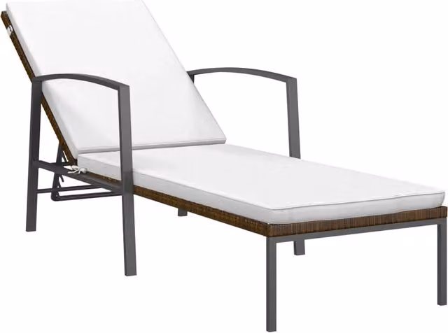 Lettino prendisole da giardino Outsunny in polyrattan marrone con poggiatesta regolabile e braccioli