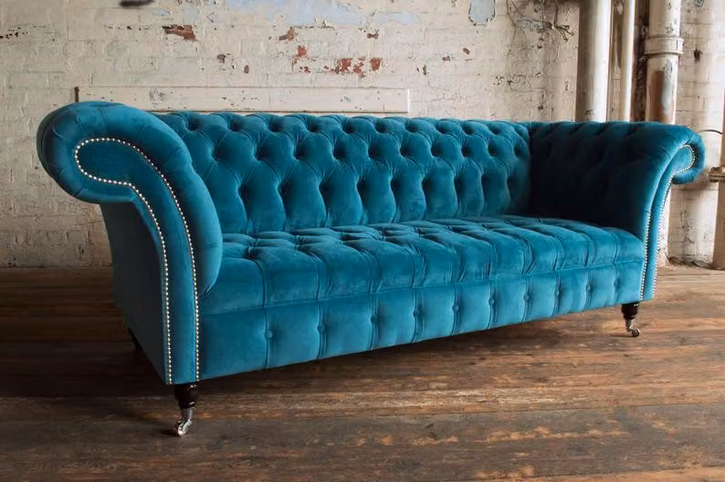 Sofa 3 Sitzer Couch design Turkis Chesterfield Polster Sitz Garnitur Leder