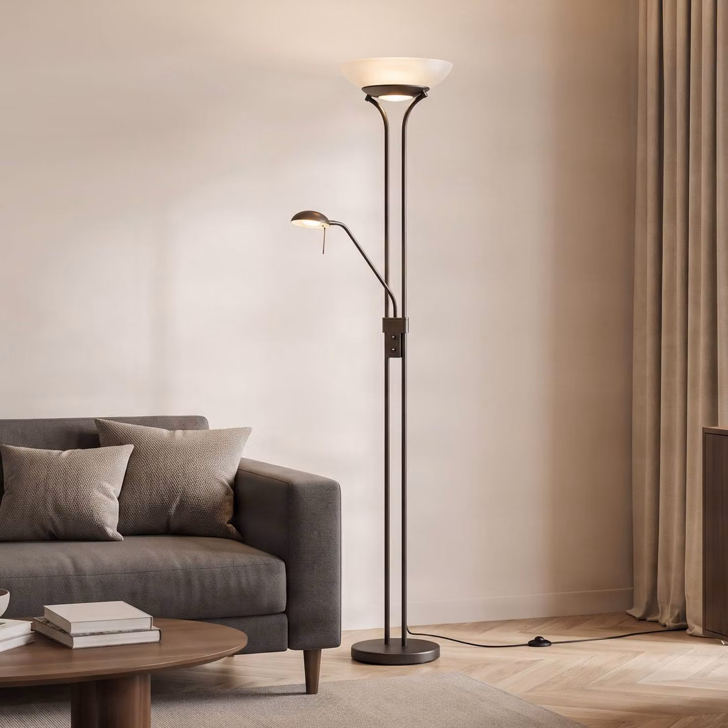 Lampada da terra con luce lettura Yveta Lindby, dimmerabile, Marrone / Ruggine, Soggiorno / Sala da pranzo, Metallo, Campagna / Rustiche, Lampada LED da terra