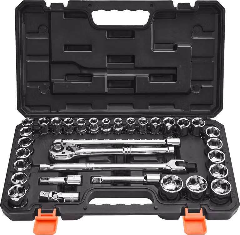 Set di chiavi a bussola - 33 pezzi. Cassetta a cricchetto - Attacco 12,7 mm - SAE e metrico - Acciaio al cromo-vanadio - Asta di prolunga - Valigetta di conservazione