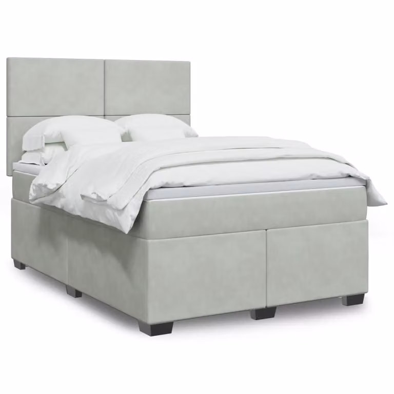 vidaXL Letto Ibrido con Materasso in Velluto Grigio e Bianco L/P/H: 200 x 140 x 150,5 cm
