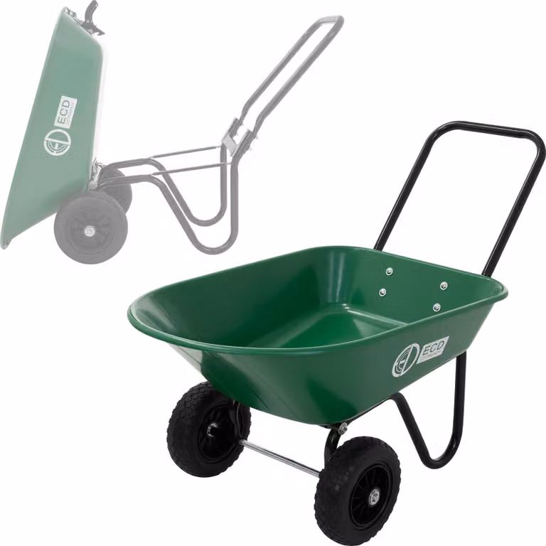 ECD Germany Carrello a mano 78L, carrello da giardino con funzione di ribaltamento Carrello da cantiere con telaio in acciaio 2 ruote inPoliuretanoe vasca in PP Capacità di carico 100 kg Carrello da giardino
