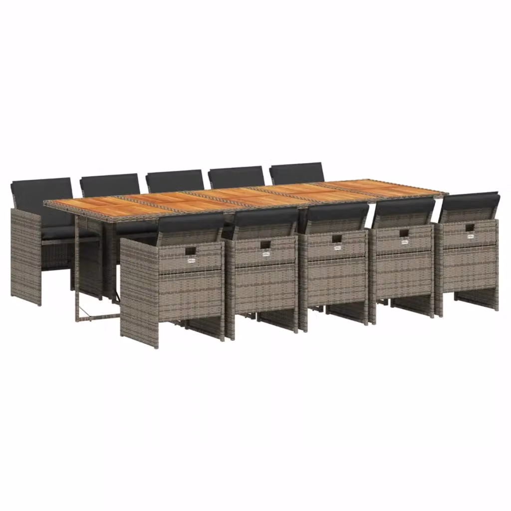 Set da Pranzo da Giardino 11pz vidaXL in Polyrattan e Legno di Acacia Grigio e Marrone – 2