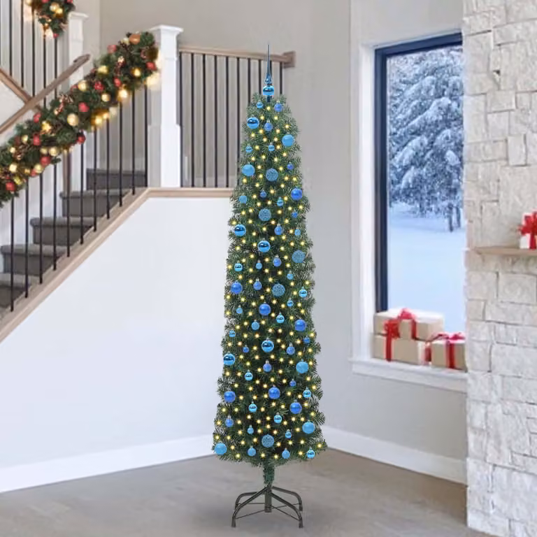 Albero di Natale artificiale moderno vidaXL verde con 300 LED luce bianca calda, Altezza: 240 cm