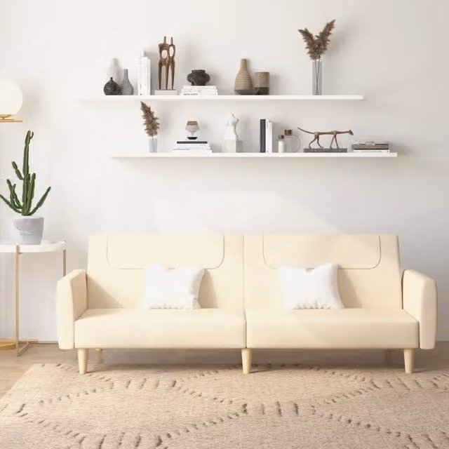 Divano Letto Click-Clack Moderno vidaXL in Tessuto Beige con Struttura in Legno Solido e Poggiatesta Regolabile, Dimensioni Letto: 100 x 200 cm