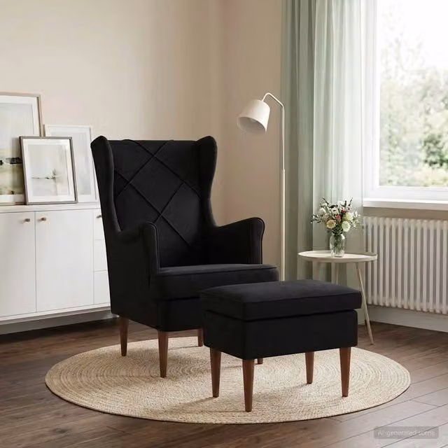 Divano Sedia-Poltrona con Ottomano 2 pz Nero Velluto 561778